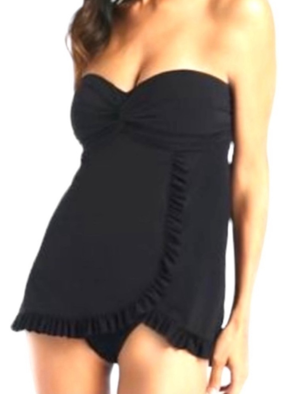 NWT Beyond Control Black Slimming One Piece Ruffle Trim Swimsuit